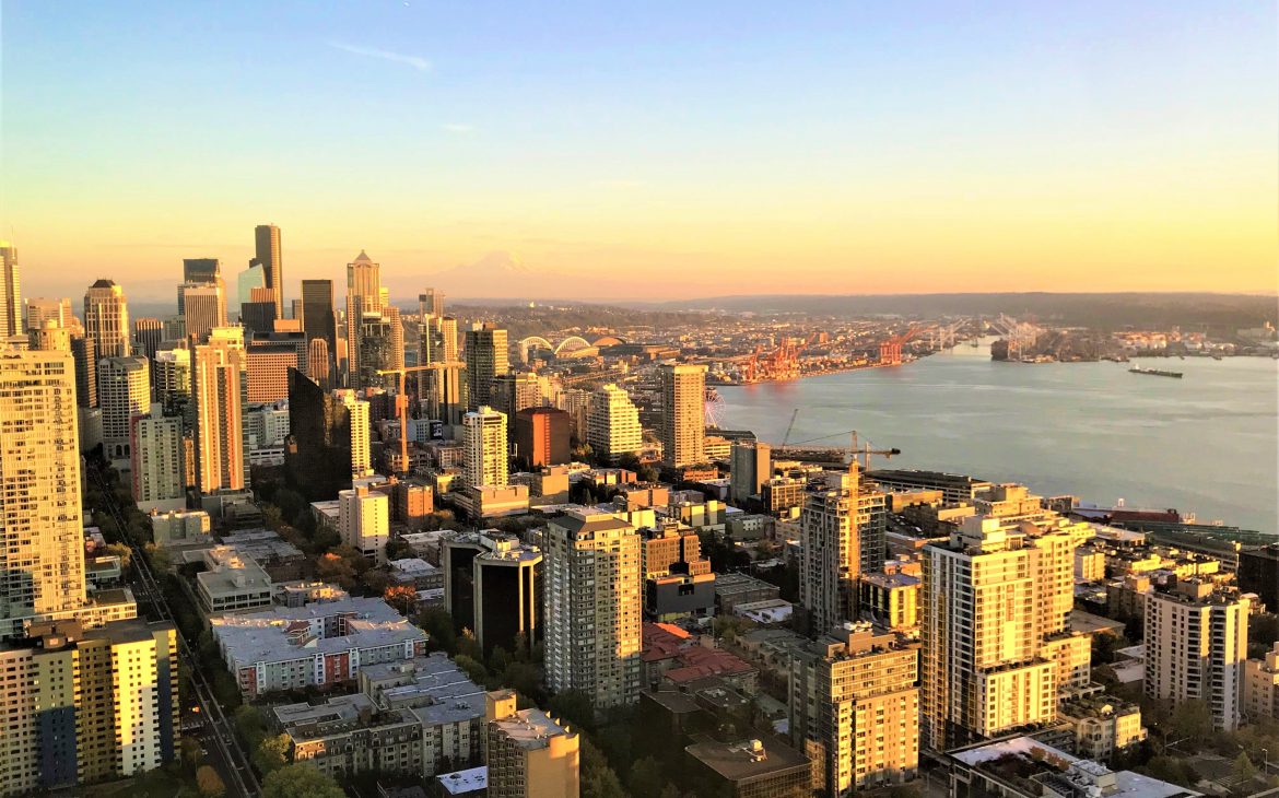 seattle coucher de soleil depuis laspace needle
